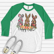 Easter Raglan, Cute Animal Print Easter Bunnies Design on premium Raglan 3/4 sleeve shirt, plus size, 2x easter raglan, 3x easter raglan