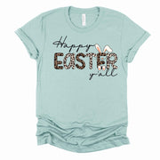 Easter Tee, Super Fun Leopard Print Happy Easter with Bunny Design, premium unisex shirt, 3 color choices, 3x Easter, 4x Easter, plus sizes