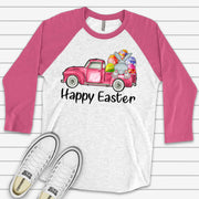 Easter Raglan, Truck Full of Easter Eggs and Bunny Design on premium Raglan 3/4 sleeve shirt, plus size, 2x easter raglan, 3x easter raglan