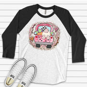 Easter Raglan, Cute Easter Truck with Bunny Tail Design, premium Raglan 3/4 sleeve shirt, plus size, 2x easter raglan, 3x easter raglan