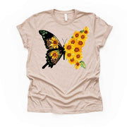 Pretty Butterfly and Sunflower, Part Butterfly, Part Sunflower Design on premium unisex shirt, 3 color choices, 3x butterfly, 4x butterfly