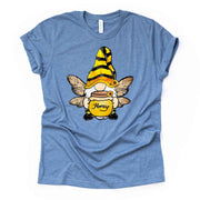 Gnome Tee,  Super Cute Bee Gnome with Wings & Honey, Bee Gnome Design, premium unisex shirt, 4 color choices, 3x gnome, 4x gnome, plus size