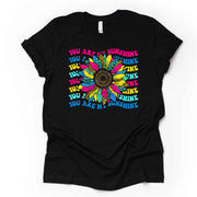 Repeating You Are My Sunshine, Pretty Neon Sunflower with Leopard Design, premium unisex shirt, 3 color choices, 3x sunflower, 4x sunflower