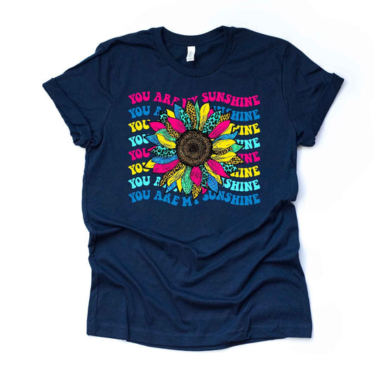 Repeating You Are My Sunshine, Pretty Neon Sunflower with Leopard Design, premium unisex shirt, 3 color choices, 3x sunflower, 4x sunflower