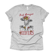 Hangin' with My Heifers, Funny Heifer with Flowers Design, premium unisex shirt, 3 color choices, 3x heifer, 4x heifer, plus sizes