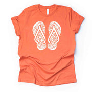 Summer Beach Tee, Super Cute Flip Flops Mandala, Flip Flops Zentangle Design on premium unisex shirt, 3 color choices, 3x beach, 4x beach