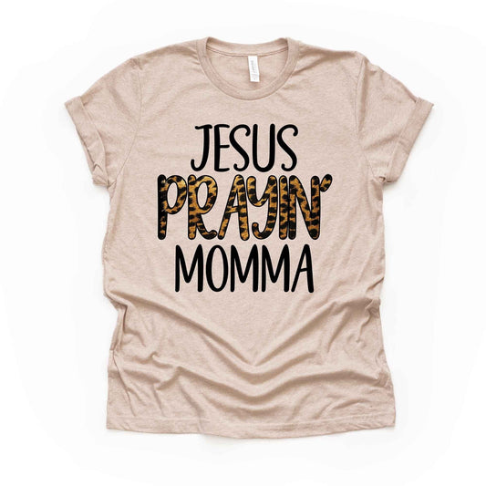 Christmas Mom Tee, Jesus Prayin' Momma, Praying Mom Design on premium unisex shirt, 3 color choices, 3x momma, 4x momma, plus size mom