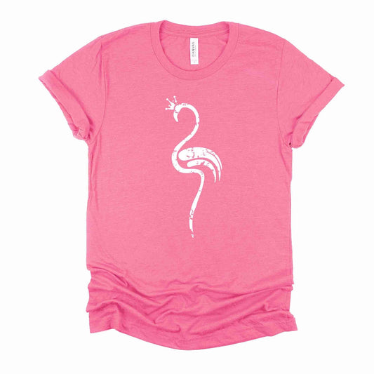 Flamingo Tee, Distressed Flamingo Silhouette with Crown Design on premium unisex shirt, 3 color choices, 2X, 3X, 4X, plus sizes available