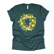 Lemon Tee, Super Cute Lemon Wreath, Pretty Lemons Design on premium unisex shirt, 3 color choices, 3x Lemon, 4x Lemon, plus sizes available