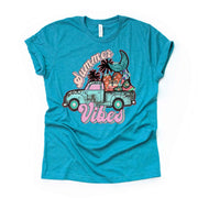 Summer Tee, Summer Vibes Truck with Mermaid, Watermelon and Flips Flops Design, premium unisex shirt, 3 color choices, 3x Summer, 4x Summer