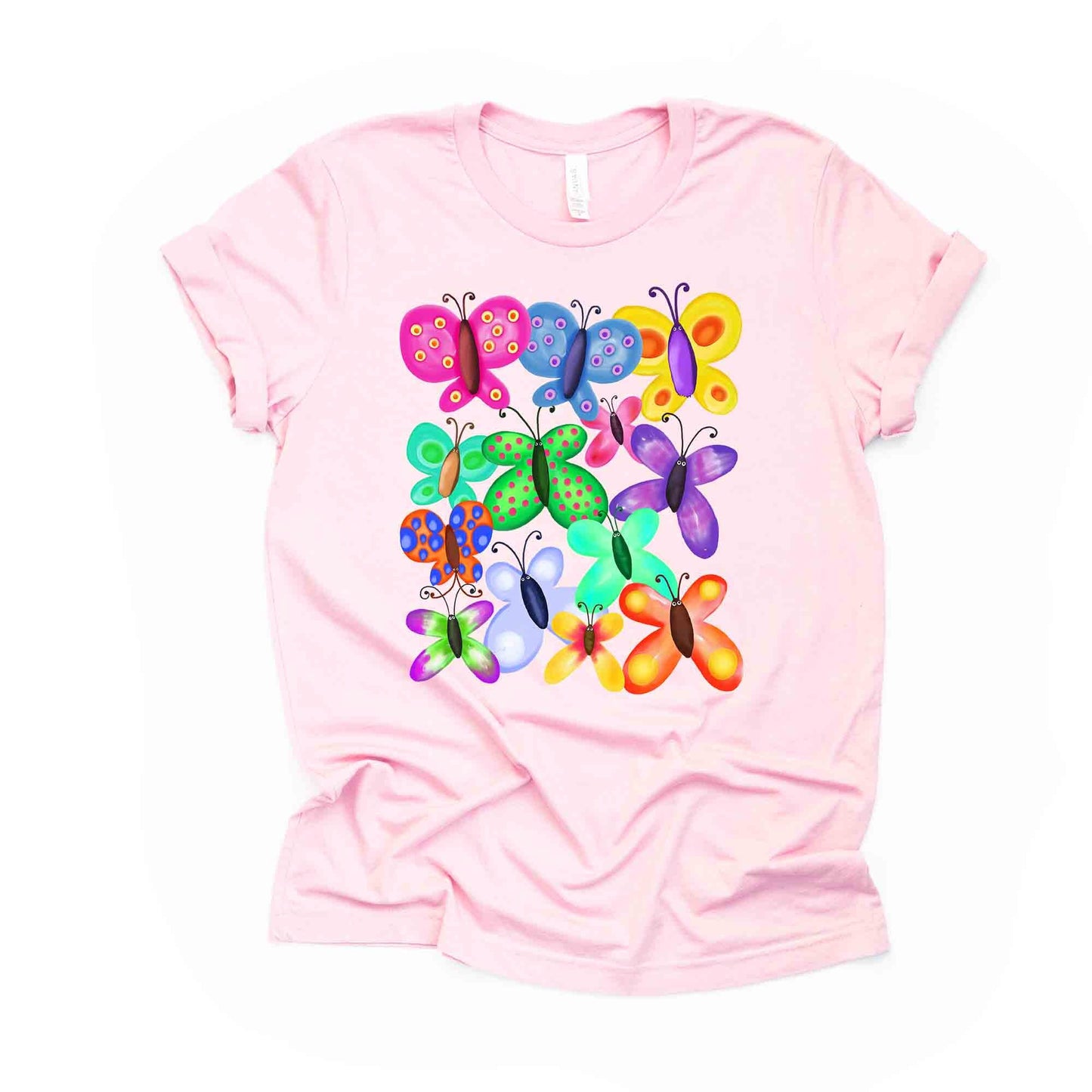 Butterfly Tee, Bright and Colorful Butterflies Collage, Fun Butterfly Design, premium unisex shirt, 3 color choices, 3x Summer, 4x Summer