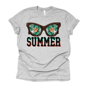 Summer Beach Tee, Fun Sunglasses and Summer, Floral Sunglasses Design on premium unisex shirt, 2 color choices, 3x Summer, 4x Summer, Plus