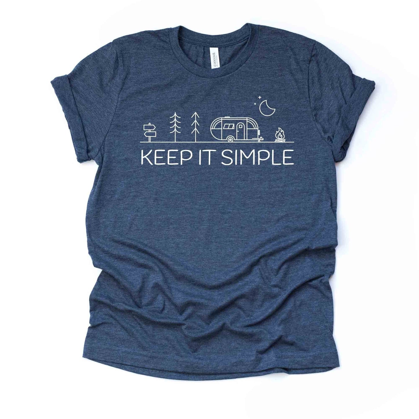 Camping Tee, Keep It Simple Camping Tee, Simple Camper Design on premium unisex shirt, 3 color choices, 3x Camping, 4x Camping, Plus Sizes