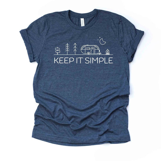 Camping Tee, Keep It Simple Camping Tee, Simple Camper Design on premium unisex shirt, 3 color choices, 3x Camping, 4x Camping, Plus Sizes