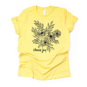 Choose Joy, Simple Flower Drawing with Choose Joy Design on premium Bella + Canvas unisex shirt, 3 color choices, 3x flowers, 4x flowers