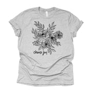 Choose Joy, Simple Flower Drawing with Choose Joy Design on premium Bella + Canvas unisex shirt, 3 color choices, 3x flowers, 4x flowers