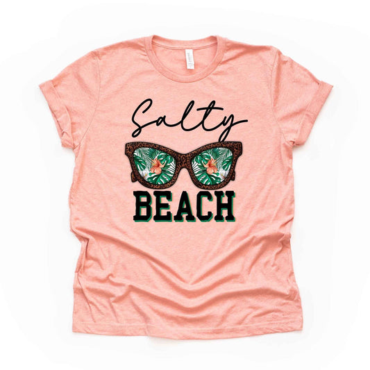 Beach Tee, Super Cute Salty Beach with Sunglasses Design on premium unisex shirt, 2 color choices, 3x beach, 4x beach, plus sizes