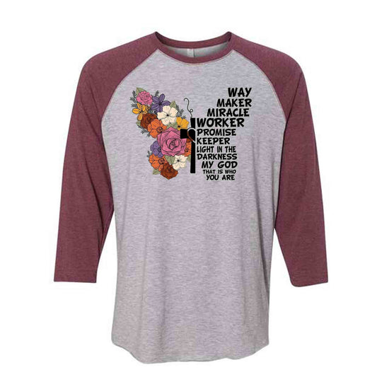 Christian Raglan, Waymaker, Miracle Worker,  Promise Keeper Design on premium Raglan 3/4 sleeve shirt, plus size, 2X raglan, 3X raglan