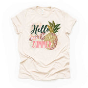 Summer Tee, Beautiful Golden Pineapple, Hello Sweet Summer Design on premium unisex shirt, 3 color choices, 3x, 4x, plus sizes available
