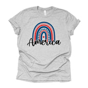 Patriotic Tee, Cute American Rainbow, Red White Blue Rainbow Design on premium unisex shirt, 3 color choices, 3x USA, 4x USA, plus patriotic