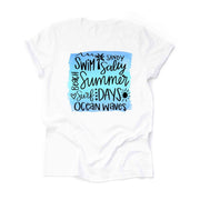 Summer Tee, Summer Days and Ocean Waves, Fun Beach Design on premium unisex shirt, 2 color choices, 3x Summer, 4x Summer, Plus