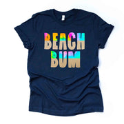 Beach Tee, Fun Beach Bum Tee, Beach Bum in Sand Letters Design on premium unisex shirt, 3 color choices, 2X, 3X, 4X, plus sizes available