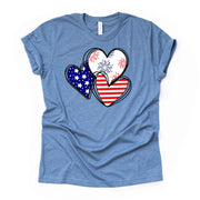Patriotic Tee, 3 Patriotic Hearts with Stripes and Fireworks Design on premium unisex shirt, 3 color choices, 3x Patriotic, 4x Patriotic