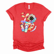 Summer Fun Tee, LOVE Summer with Tie Dye Sunflower and Flip Flops Design on premium unisex shirt, 2 color choices, 3x Summer, 4x Summer