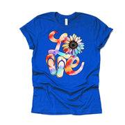 Summer Fun Tee, LOVE Summer with Tie Dye Sunflower and Flip Flops Design on premium unisex shirt, 2 color choices, 3x Summer, 4x Summer