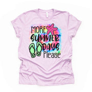 Summer Tee, More Summer Days Please, Tie Dye Starfish and Flip Flops Design, premium unisex shirt, 3 color choices, 3x Summer, 4x Summer