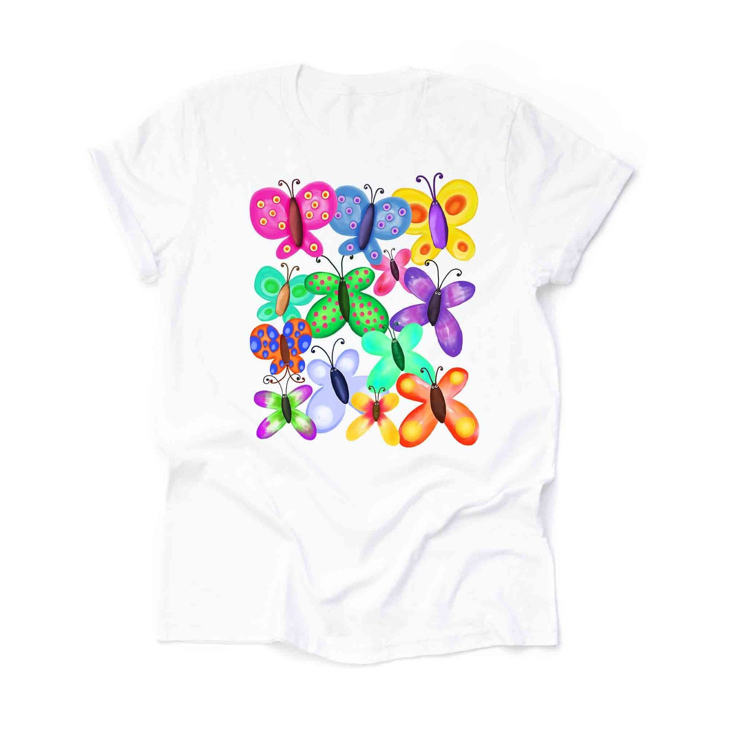 Butterfly Tee, Bright and Colorful Butterflies Collage, Fun Butterfly Design, premium unisex shirt, 3 color choices, 3x Summer, 4x Summer