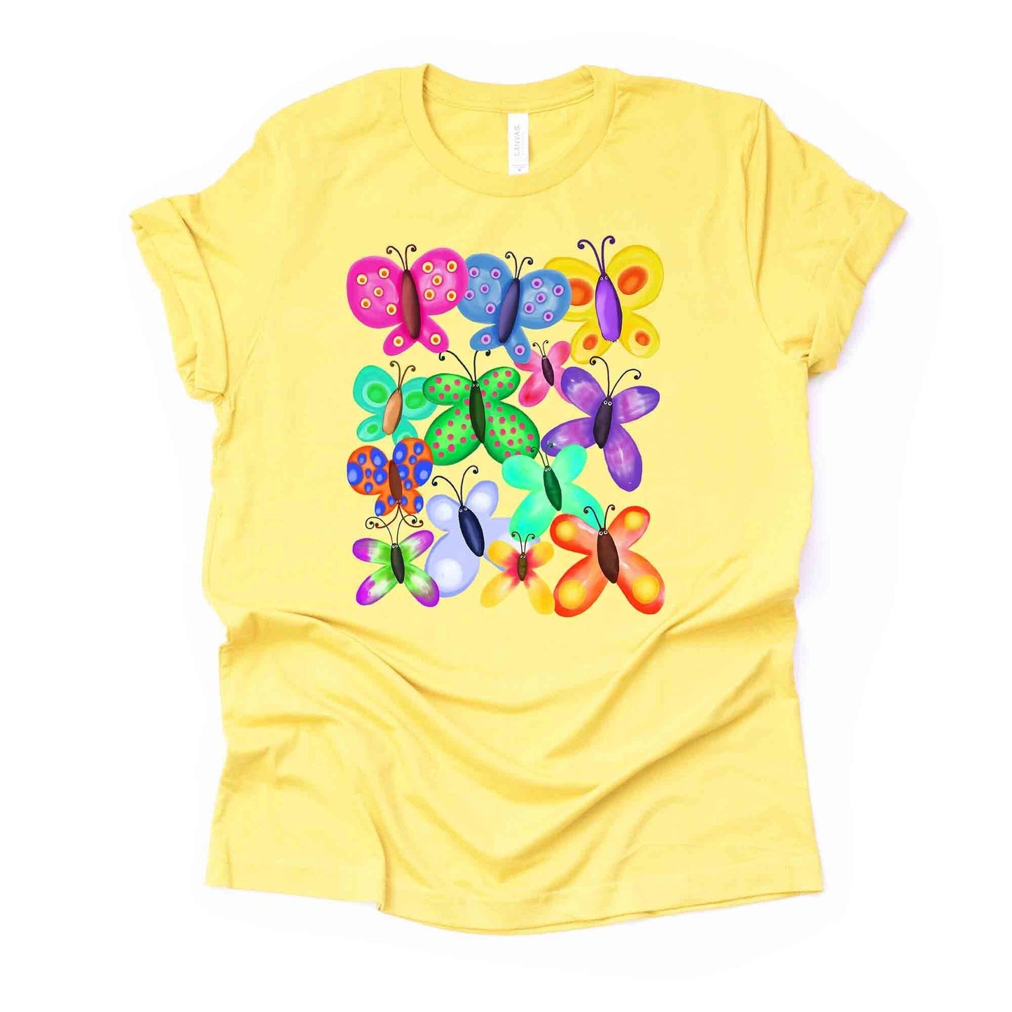 Butterfly Tee, Bright and Colorful Butterflies Collage, Fun Butterfly Design, premium unisex shirt, 3 color choices, 3x Summer, 4x Summer