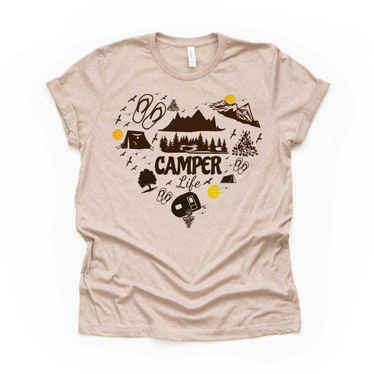 Camping Tee, Super Cute Camp Life Tee with Heart, Love Camp Life Design on premium unisex shirt, 3 color choices, 3x Camping, 4x Camping