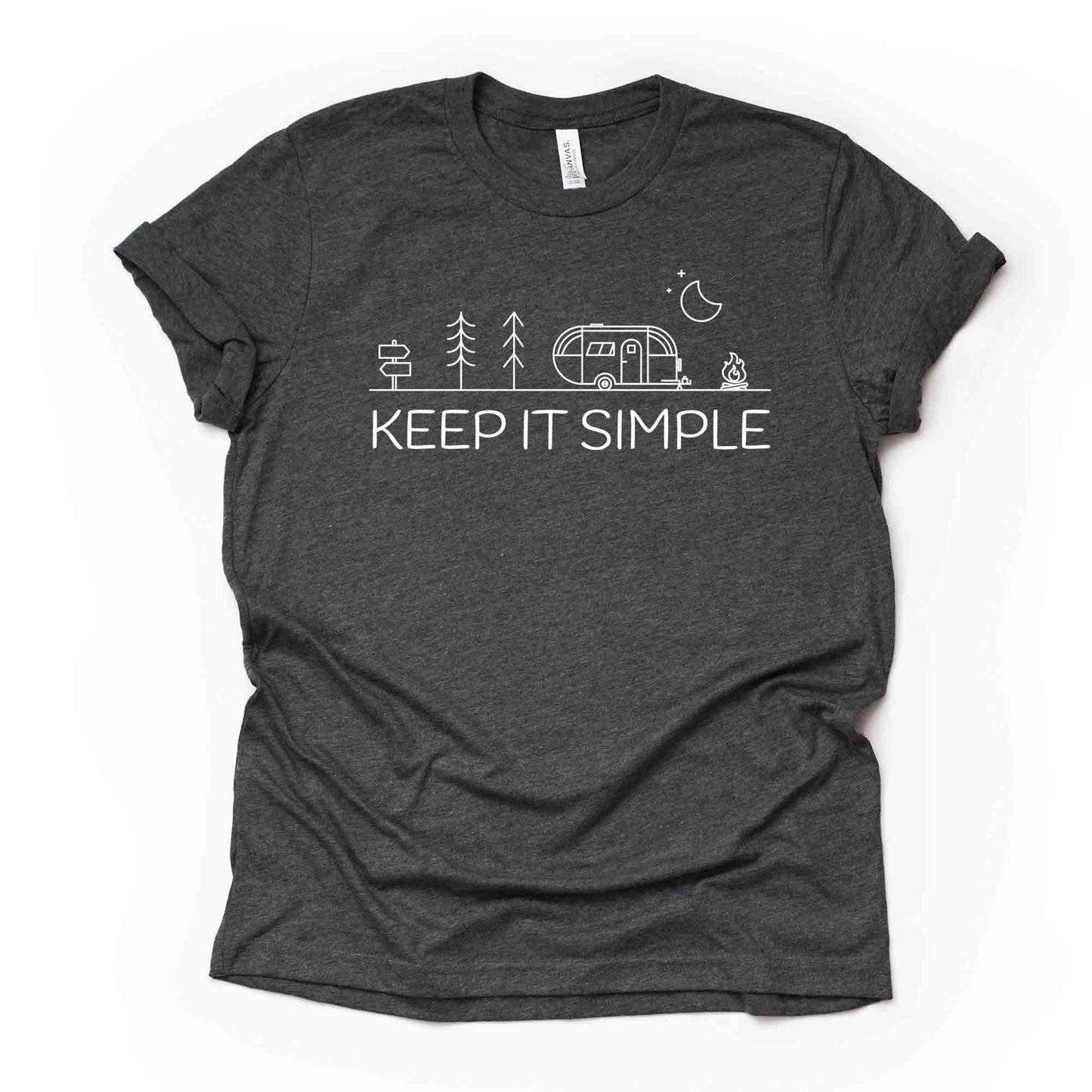 Camping Tee, Keep It Simple Camping Tee, Simple Camper Design on premium unisex shirt, 3 color choices, 3x Camping, 4x Camping, Plus Sizes