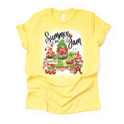 Strawberry Gnomes, Summer is My Jam, Strawberry Jam Bleach Affect Design, premium unisex tee, 3 color choices, 3x strawberry, 4x strawberry