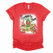 Strawberry Gnomes, Summer is My Jam, Strawberry Jam Bleach Affect Design, premium unisex tee, 3 color choices, 3x strawberry, 4x strawberry