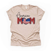 Patriotic Tee, American Mom with Red, White and Blue Heart Design, premium Bella + Canvas unisex shirt, 3 color choices, 3x USA, 4x USA