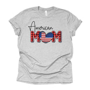 Patriotic Tee, American Mom with Red, White and Blue Heart Design, premium Bella + Canvas unisex shirt, 3 color choices, 3x USA, 4x USA