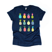 Fun Pineapples in a Row, Funky Pineapples, Colorful Pineapples Design, premium unisex shirt, 3 color choices, 3x pineapple, 4x pineapple