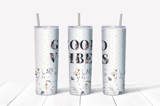 20 oz Skinny Tumbler, Boho Style GOOD VIBES Tumbler, Great Gift, Boho Vintage  Tumbler, 20 oz Stainless Steel Tumbler