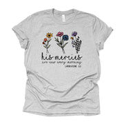 Christian Tee, His Mercies Are New Every Morning, Lamentations 323 design, premium unisex shirt, 3 color choices, 3x Christian, 4x Christian