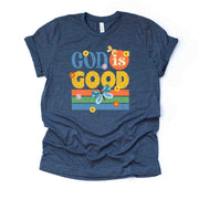 Christian Tee, Super Cute God Is Good, Retro Style God is Good design, premium unisex shirt, 3 color choices, 3x Christian, 4x Christian
