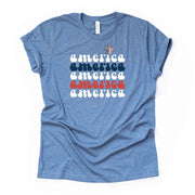 Super Fun Retro America Tee, Repeating America Star Design on premium unisex shirt, 3 color choices, 3x Patriotic, 4x Patriotic, Plus Sizes