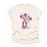 Pretty Purple Flowers in Bottles, Flowers in Vases Design, premium unisex shirt, 3 color choices, 3x Flowers, 4x Flowers, plus sizes