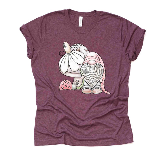 Gnome Tee, Super Cute Gnome with Lady Bug and Mushroom Design, premium unisex shirt, 3 color choices, 3x Gnome, 4x Gnome, plus sizes