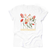 Beautiful Watercolor Poppies and Wildflowers Design, premium unisex shirt, 3 color choices, 3x Flowers, 4x Flowers, plus sizes