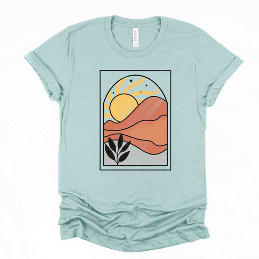 Modern Desert Scene Tee, Fun Desert Scene, Abstract Desert Design, premium unisex shirt, 3 color choices, 3x Desert, 4x Desert, plus sizes