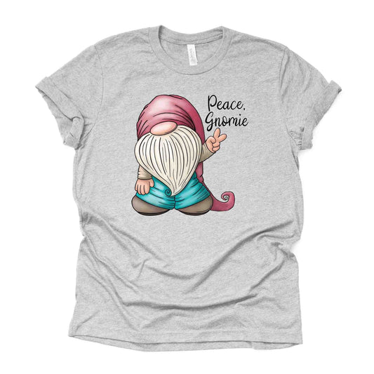 Cute Hippie Gnome, Gnome Giving Peace Sign, Peace Gnomie Design, premium unisex shirt, 3 color choices, 3x gnome, 4x gnome, plus sizes