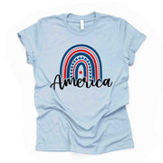 Patriotic Tee, Cute American Rainbow, Red White Blue Rainbow Design on premium unisex shirt, 3 color choices, 3x USA, 4x USA, plus patriotic