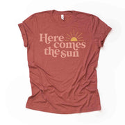 Summer Tee, Retro Here Comes The Sun, 70s Style Summer Design on premium unisex shirt, 2 color choices, 3x Summer, 4x Summer, Plus
